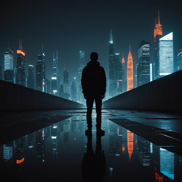 Crafting a soft and soothing soundscape that dives deep into the personal experience of a lone individual within the vast, illuminating glow of a city at night. The track merges subtle electronic tones with the distant sounds of urban life, evoking a feeling of peace through isolation.