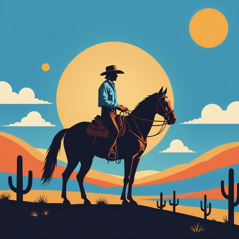 This track embodies the spirit of the old west with a cheerful, sunny mood. Ideal for setting a positive, energetic ambiance, it uses traditional western instruments to evoke images of wide open plains and horseback adventures. The music flows with a buoyant rhythm, perfect for a lively day on a ranch or a festive community gathering in a small western town.