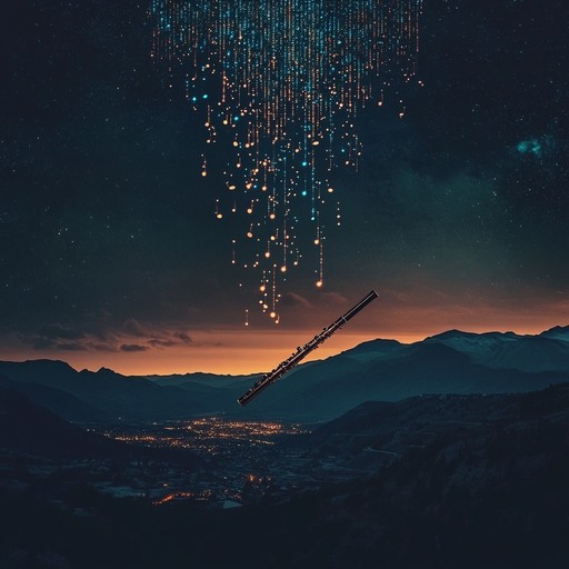 An ambient instrumental combining airy flute motifs with dynamic electronic soundscapes, creating an uplifting journey that feels both organic and futuristic, symbolizing harmony between nature and technology.