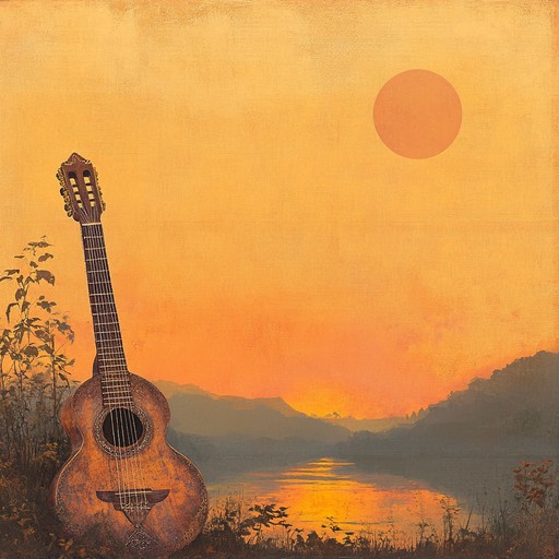 Embark on a mesmerizing journey as soothing sitar melodies intertwine with smooth rock's lush guitar tones. The composition evolves with fluid transitions, evoking a serene yet invigorating atmosphere, capturing the essence of a tranquil sundown.