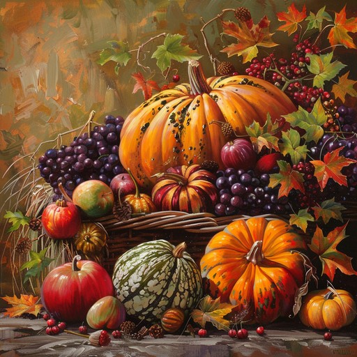 A lively and heartwarming composition that captures the essence of a festive autumn harvest celebration. The music evokes images of golden fields, crisp air, and the joy of gathering with loved ones to enjoy the fruits of the season. The melody is filled with a sense of gratitude and contentment, as it pays tribute to the abundance of nature.