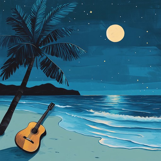 A captivating instrumental bossa nova track featuring gentle guitar melodies that meld seamlessly with the sound of ocean waves, evoking the serene ambiance of a moonlit beach.