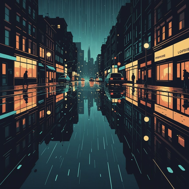 This piece evokes the dense atmosphere of a futuristic dystopian city where technology intertwines with human emotion. The composition takes you on a journey through dimly lit neon lit streets, where isolated figures shelter their stories, revealing a deep sense of longing and complexity masked by the cold cityscape