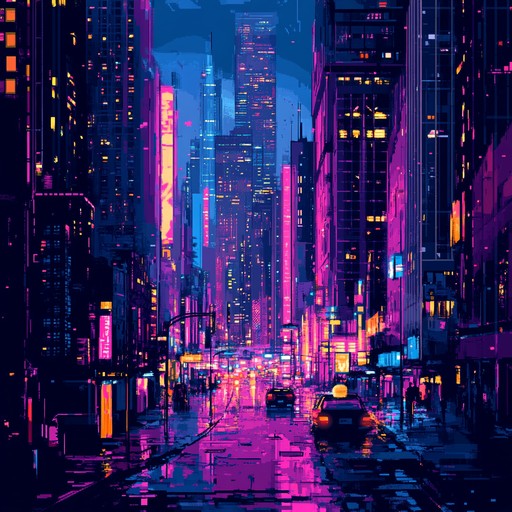 An uplifting instrumental blending vibrant synths and driving beats, capturing the essence of a bustling cybercity alive with lights and energy.