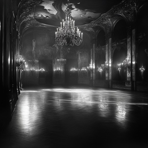 An unsettling instrumental piece where eerie harpsichord melodies intertwine with ghostly strings, evoking the atmosphere of a shadowed baroque ballroom haunted by lingering spirits. The music paints vivid images of flickering candlelight casting ominous shadows on ornate walls, as unseen dancers glide across the marble floors. The composition is both haunting and mesmerizing, capturing the essence of a macabre dance at midnight.