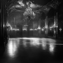 haunting harpsichord echoes in a shadowy baroque ballroom