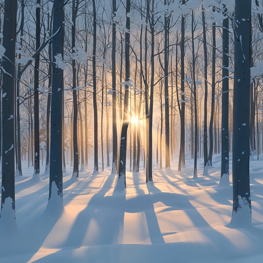 Imagine a tranquil snowy landscape, where each gentle note evokes the soft caress of falling snowflakes amidst ancient pine trees. The music carries the purity and stillness of a winter wonderland, conjuring images of frosted branches and hushed wildlife, with distant howls to create a mystical, almost ethereal listening experience.