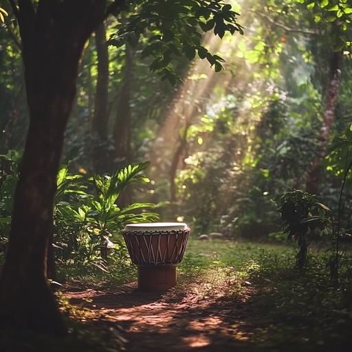 Immersive soundscapes with tranquil forest ambiances and soothing tribal instruments. The music encourages relaxation and mindfulness, blending nature's whispers with traditional tribal rhythms for a serene auditory experience.