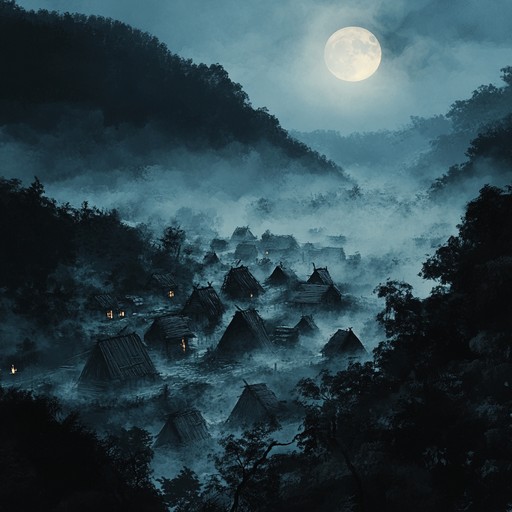 Experience the eerie ambiance of a tribal nighttime ritual. Distant flutes and unsettling drum beats evoke ancient ceremonies in a dark, mystical forest, haunted by the spirits of bygone ages.