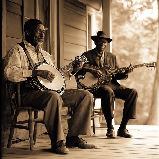 Imagine a crossover of styles where the 1930s swing jazz meets the rustic, soulful airs of appalachian folk music. The piece swirls with lively banjo strings accented by scat singing that brings out a playful yet soulful tune, perfect for an evocative emotional journey through america's past musical landscapes.