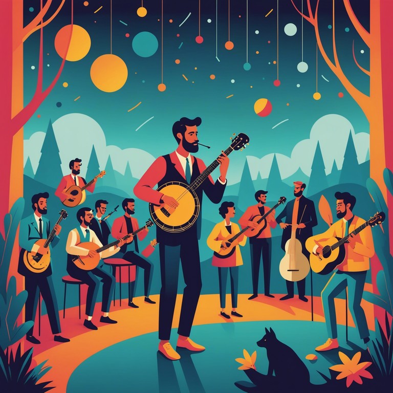 Imagine a journey through a musical landscape where traditional folk meets the boundless energy of modern fusion, carried along by the vibrant strums and plucks of a banjo. This piece serves as a vivid soundtrack to a joyful dance or a lively social gathering.