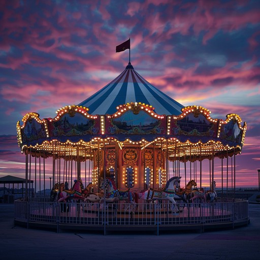 A gentle yet enchanting melody reminiscent of a dreamlike carnival, featuring soft orchestral arrangements and playful rhythms. The music transports the listener to a whimsical fairground with merry go rounds, cotton candy, and delightful carnival characters, creating an unforgettable auditory experience.