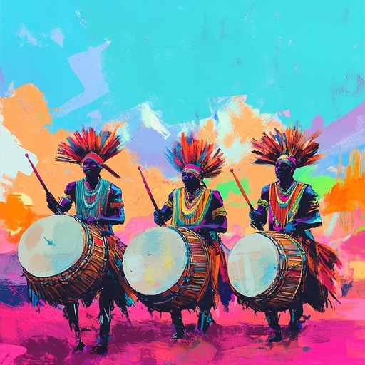 A powerful instrumental track featuring traditional tribal drums, uplifting chants, and soaring melodies that evoke a sense of triumph and unity among people overcoming challenges together