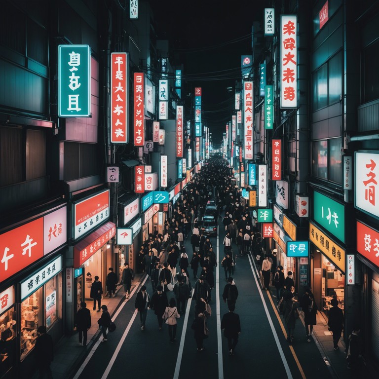 This track captures the essence of an evening in tokyo through ethereal tones mixed with the lively, vibrant vibes of the city's nightlife. The melody intertwines traditional japanese instruments with a modern electronic feel, creating a soundscape that feels both new and deeply entrenched in cultural roots.