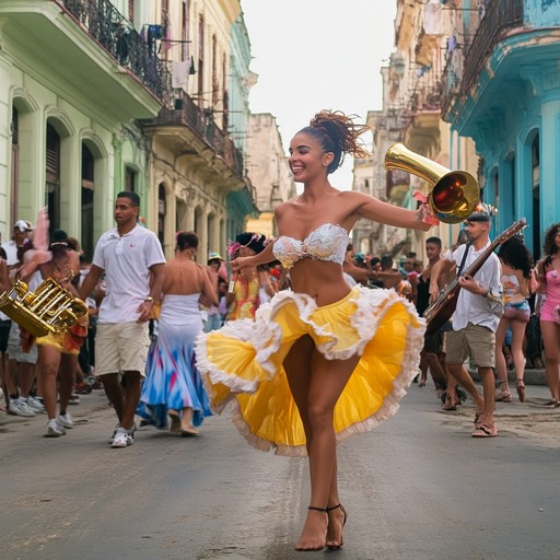 Vibrant salsa rhythms transport you to the heart of havana's street carnival, where infectious beats and joyous melodies ignite the festive spirits.