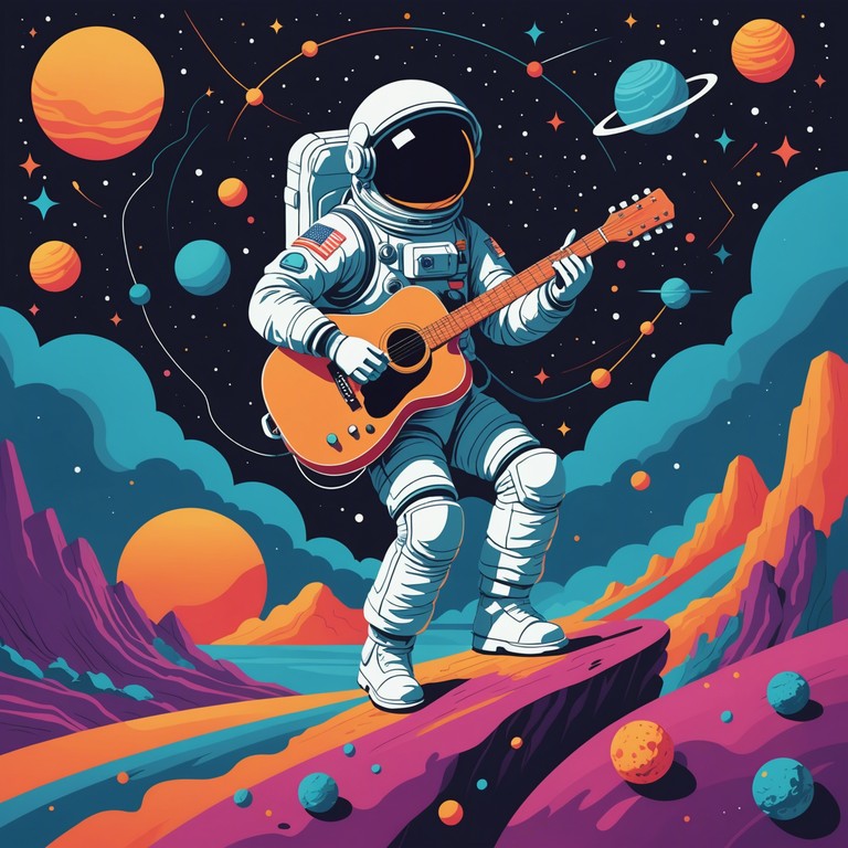 Floating through the vastness of space, an epic journey accompanied by a psychedelic symphony that envelops the soul in its warm, guitar driven embrace, underpinned by subtle synth vibrations that craft the perfect backdrop for exploration.