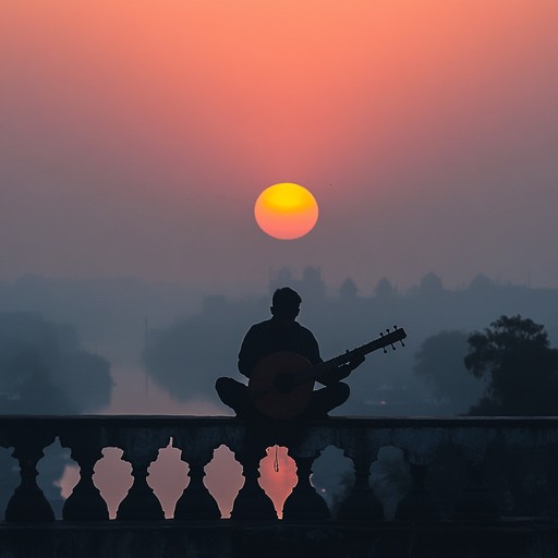 A soulful journey through the heart of classical indian music, combining the intricate plucks of the sitar with the rhythmic beats of the tabla to evoke the serene yet vibrant atmosphere of a new delhi morning. The piece begins with a slow melodic introduction, gradually building into a complex, rhythmic finale that captures the essence of the city's timeless spirit.