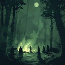 enigmatic tones weaving through shadowy, mysterious forest foliage
