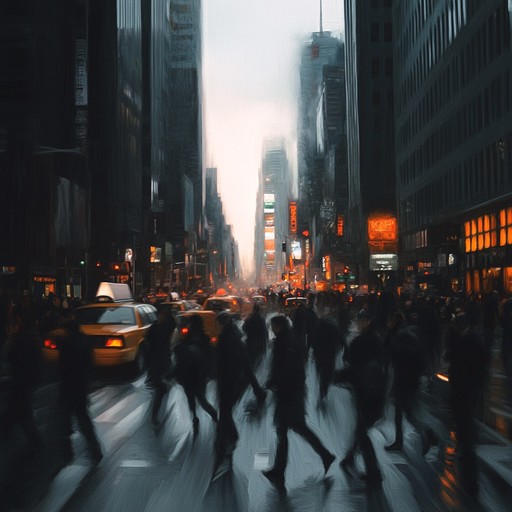 A lively instrumental stomp song featuring foot stomps, claps, and percussive beats mimicking the hustle of the city.