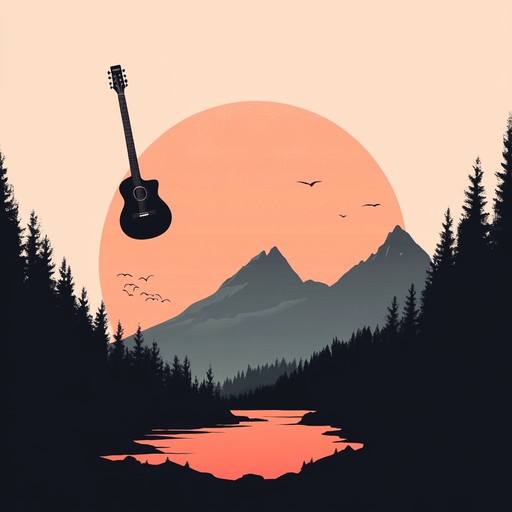 Imagine a peaceful sunset over mountains with mellow, yet powerful, electric guitar melodies blending seamlessly into the calming ambiance of hard rock, producing a harmonious balance between relaxation and intensity.