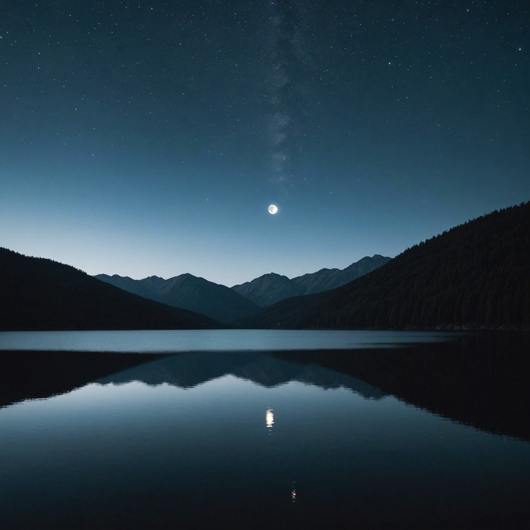 Imagine a serene night by the lake; gentle undulations of water mingled with soft, celestial sounds casting a spell of tranquility. This composition relies primarily on the harmonious play of a harp, evoking the peaceful solitude of a moonlit night. Simplicity in melody conveys the vast, open peacefulness of nature at night.