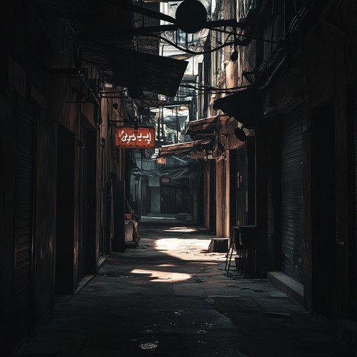 A chilling instrumental capturing the haunting ambiance of an empty middle eastern market, complete with ghostly whispers and ancient echoes reverberating through the souks.