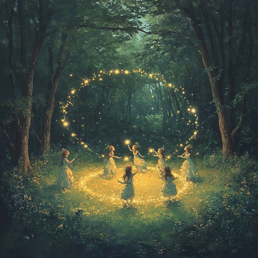 Envision a lively dance in a magical forest, where fairy tale creatures twirl and leap around. The music blends whimsical melodies and light rhythms to transport you to this enchanted scene