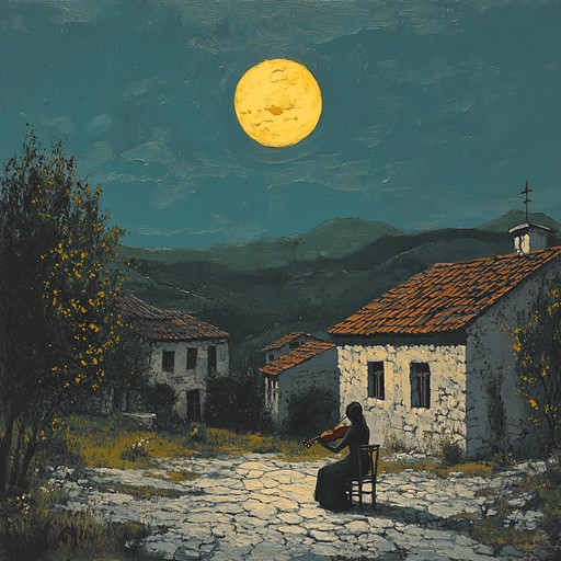 A deeply sentimental instrumental chalga piece that weaves traditional bulgarian folk elements with modern rhythms, conveying feelings of nostalgia and wistful yearning under the serene glow of a moonlit sky