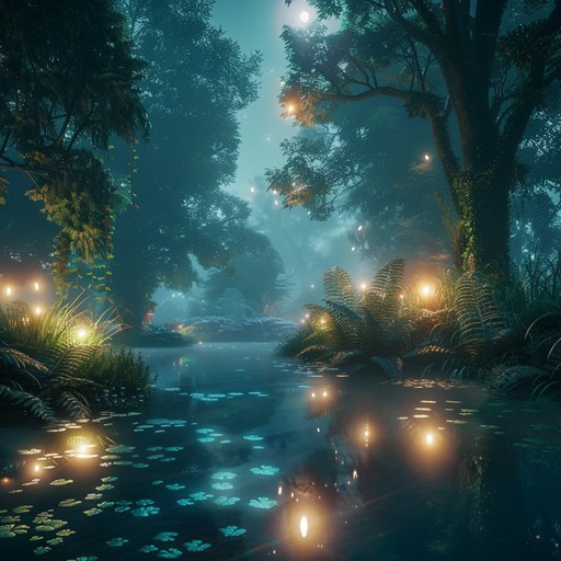 Experience the tranquility of an enigmatic rainforest at night, where gentle whispers of nature create a surreal and relaxing ambiance. Subtle plucked strings interweave with ethereal synthesized sounds, crafting an immersive soundscape that transports you to an otherworldly realm. Perfect for meditation, relaxation, or contemplative moments.