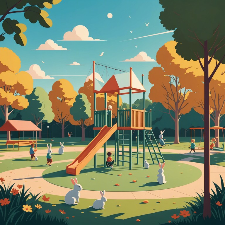 This alternative version emphasizes even more vibrant and rhythmic hopping sounds with a quicker pace, turning the playground into a festive, musical celebration of childhood exuberance