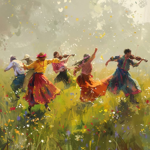 A rambunctious and playful folk tune that brings to life the joyous atmosphere of a countryside festival, filled with the sounds of dancing, laughter, and merriment under the summer sky.