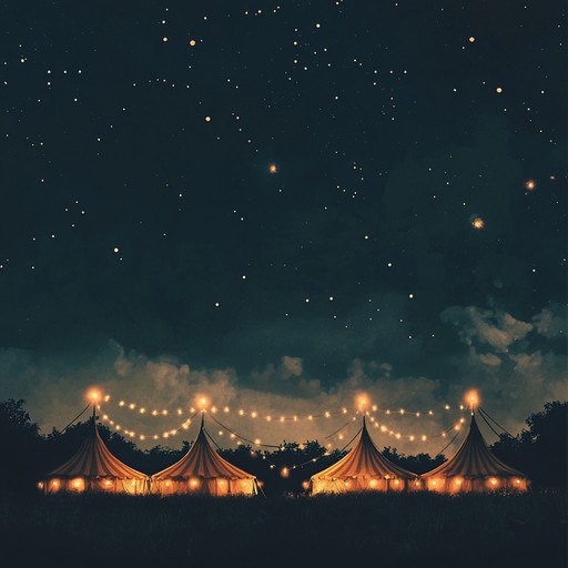 Imagine a synthesis of kaleidoscopic colors and sounds coming alive in darker hours, creating a magical soundscape where the circus never sleeps and wonder blooms under the faint glow of circus tent lights.