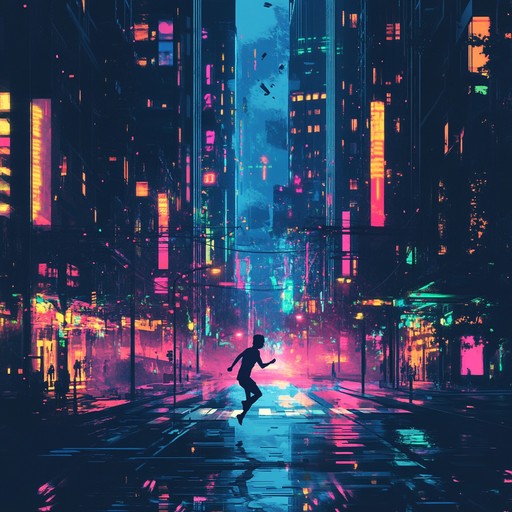 A captivating instrumental journey through a nocturnal cityscape, filled with pulsating and driving beats, dense synthesizer layers, and a hauntingly suspenseful atmosphere. The music evokes a sense of urgency and tension, as if in the midst of a high stakes chase under the neon lights of a sprawling urban environment.