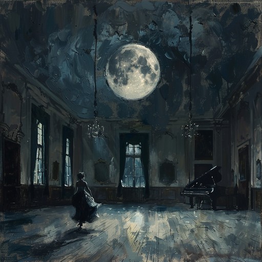 In this eerie composition, a piano weaves through the darkness of night, playing a haunting waltz that captures the essence of mystery and suspense. This nocturnal dance, set in an ancient, forgotten ballroom, evokes visions of spectral figures swaying in the moon's ghostly glow. The music's character is both mesmerizing and unnerving, intending to evoke a blend of beauty and dread.