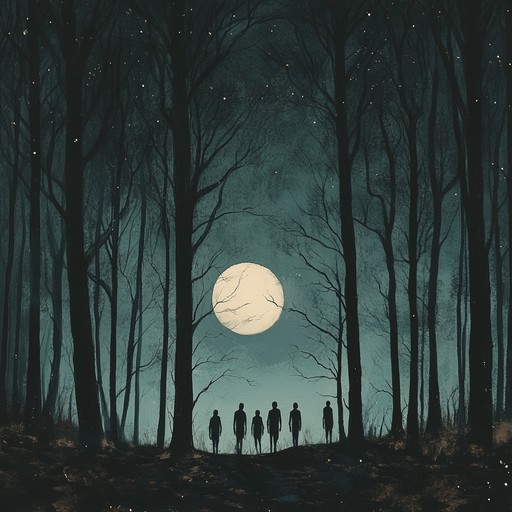 An instrumental folk piece that evokes the chilling presence of haunted forest spirits. The composition begins with an acoustic guitar, joined by spectral flutes and melancholic strings. As the song unfolds, rhythmic hand percussion and low drones intensify the unsettling ambiance, weaving an intricate tapestry of ghostly harmonies that narrate a haunting tale of the forest's hidden terrors.