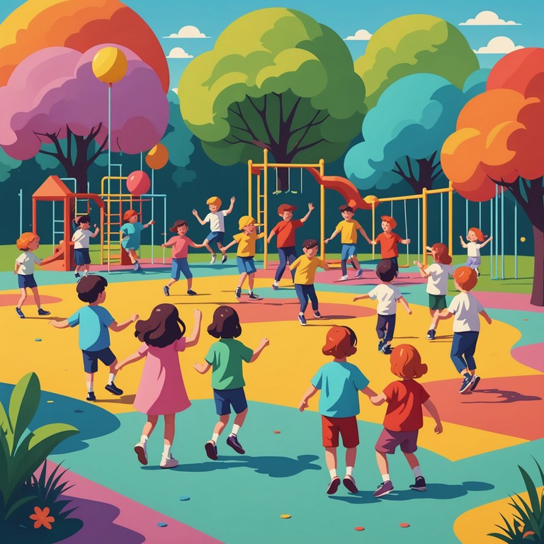 The track encapsulates the essence of a bright, sunny day where children gather in the playground, feeling the rhythm that fuels their joyful games and innocent laughter. An upbeat and lively melody that invites little feet to dance and big hearts to lighten.