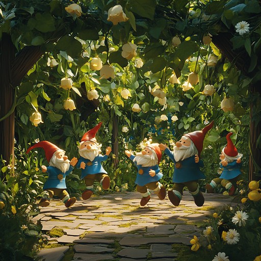 Imagine a garden full of gnomes coming alive at night, dancing under the moonlight. This track features whimsical instruments and a lively tempo, creating a joyful, slightly bizarre atmosphere perfect for a spirited novelty song.