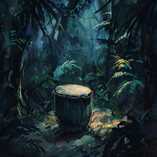 A pulsating afrobeat track characterized by its dark, tension filled elements. The intricate percussion and haunting melodies create an aura of mystery and danger, reminiscent of the natural shadows within a dense jungle.