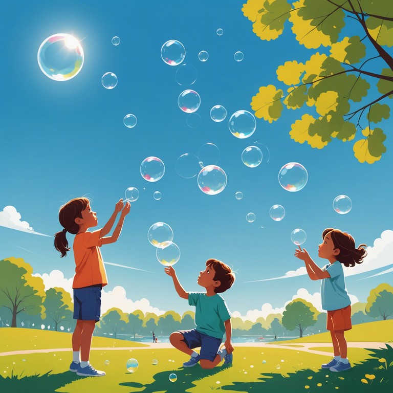 An uplifting, playful track that captures the essence of carefree summer days with a catchy melody that resembles the buoyant bubbles floating under the sunlight. This piece uses quirky whistles and light rhythmic elements to evoke the joy and innocence of a sunny day spent outdoors.