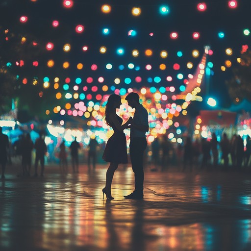 An instrumental capturing love blossoming amidst vibrant carnival lights, blending gentle rhythms with festive sounds.