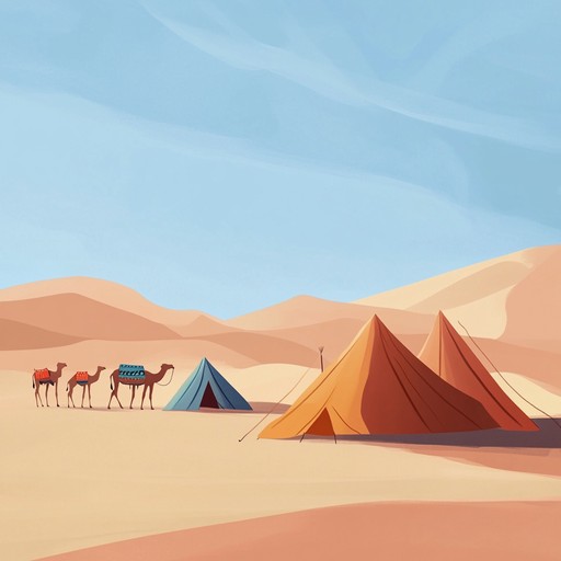 A vibrant composition showcasing groovy rhythms and exotic melodies of north african and middle eastern influences, perfect for evoking a lively and energetic desert journey. Featuring traditional instruments and rhythmic percussion, this track will transport listeners to bustling caravan routes under the scorching sun