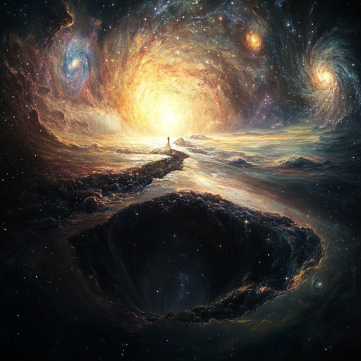 An epic instrumental metal piece that blends heavy riffs with ethereal melodies, taking listeners on a sonic voyage through the unknown expanses of space, evoking the mystery and grandeur of the cosmos beyond our understanding