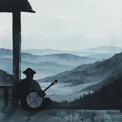 An introspective composition depicting the melancholic atmosphere of twilight over the mountains. Slow, deliberate banjo melodies intertwine with soulful fiddle lines, evoking a sense of reflection and peace.