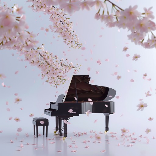 An instrumental j pop piece evoking the feelings of reminiscing under cherry blossom trees at night. Soft synthesizer waves blend with gentle piano notes, creating a dreamy and bittersweet ambiance.