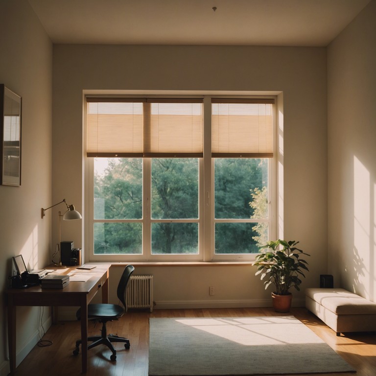 An instrumental bedroom pop track characterized by its cheerful melodies and light rhythmic elements, mimicking the easy going vibes of a relaxing sunny day at home. The song features youthful, playful tones that convey a sense of happiness and contentment, perfect for a background tune during casual at home activities or light studying.