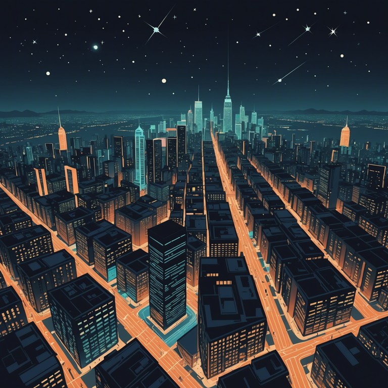 Imagine a soundscape where electronic beats seamlessly blend with the ethereal tranquility of a nighttime city skyline. The track starts with a slow buildup of synths that mimic the twinkling of distant city lights, progressively layering with pulsating beats that represent the city’s vibrant night life, culminating in a calming fade out that feels like floating away above the hustle and bustle.