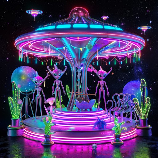 Imagine a cabaret show set in a distant galaxy where alien performers dazzle with strange, whimsical acts accompanied by bizarre and otherworldly music. The theremin's eerie wails blend with unconventional rhythms, creating an unforgettable intergalactic spectacle.