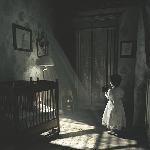 An intriguing mix of nursery melodies intertwined with uncanny soundscapes, using ethereal music box tones and subtle atmospheric effects to create a chilling yet calming lullaby. The music transports children into an enigmatic and mysterious dream world, providing an eerie twist to traditional bedtime tunes