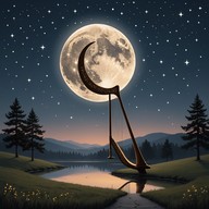 a joyous, delicate harp performance under moonlight.