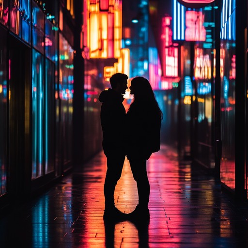 An instrumental track that combines the opulence of glam rock with intimate, soft melodies, capturing the feeling of whispered secrets shared beneath the glow of neon lights in a bustling city night.